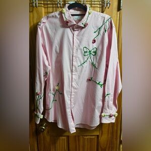 Mens handmade Embroidered flower shirt with bow detail  (Designed by me)